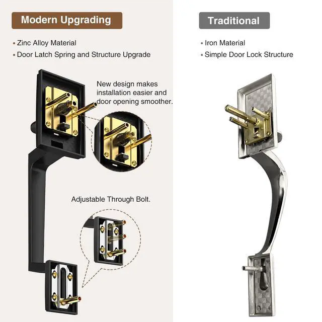 Alt view image 5 of 7 - Black Front Door Handle No Lock for Modern Entry Door | Zinc Alloy, Reversible Exterior Door Handle for Left & Right Hand Door, Lower Half Grip, 35MM-45MM Door Thickness