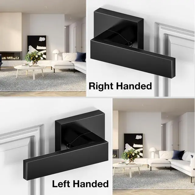 Alt view image 6 of 7 - Black Front Door Handle No Lock for Modern Entry Door | Zinc Alloy, Reversible Exterior Door Handle for Left & Right Hand Door, Lower Half Grip, 35MM-45MM Door Thickness