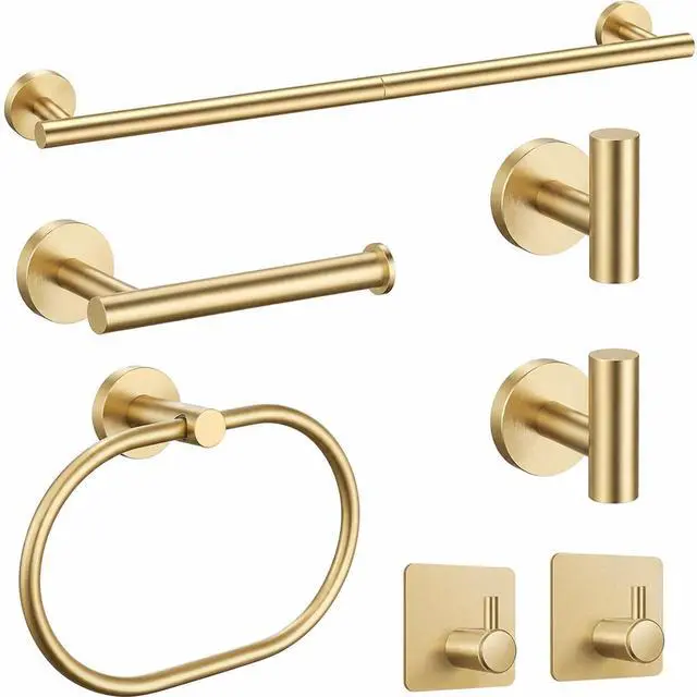 Main image of Brushed Gold Bathroom Accessories Set, 7 Pieces Gold Towel Bar Bathroom Hardware Set, 31.5 Inch Towel Racks for Bathroom, SUS304 Stainless Steel Bathroom Towel Holder Toilet Paper Holder Wall Mounted