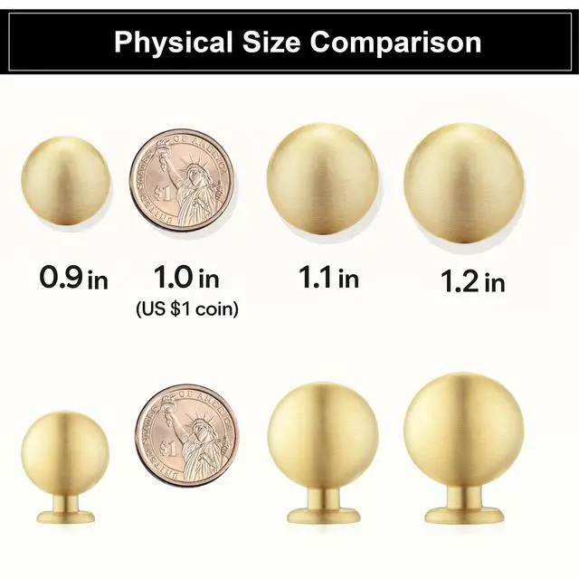 Alt view image 6 of 7 - 10-Pack Solid Brass Cabinet Knobs, Gold Drawer Dresser Knobs, 1.1