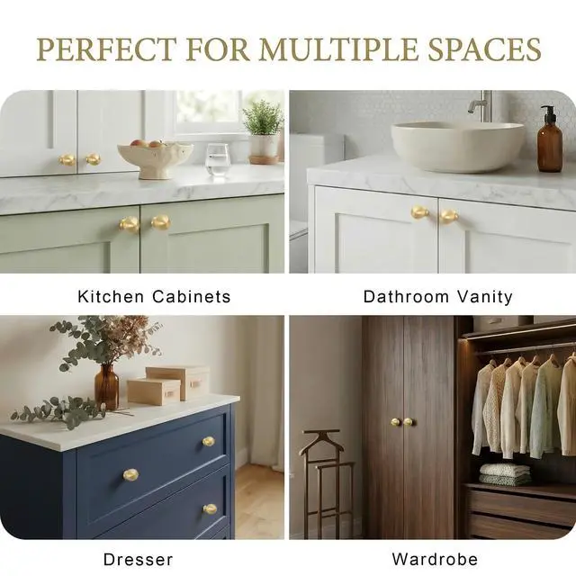 Alt view image 7 of 7 - 10-Pack Solid Brass Cabinet Knobs, Gold Drawer Dresser Knobs, 1.1