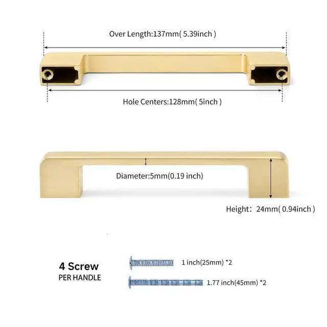 Alt view image 5 of 7 - 10 Pack 5 Inch Brushed Gold Cabinet Pulls Solid Zinc Alloy Gold Cabinet Handles - Brushed Brass Dresser Drawer Pulls for Kitchen Cabinet Hardware Zinc Alloy Handles