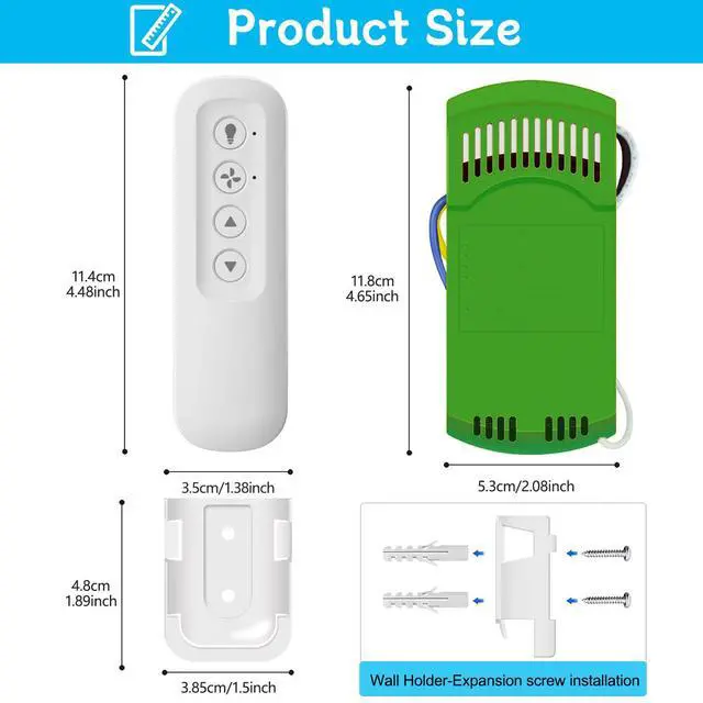 Alt view image 4 of 7 - Ceiling Fan Remote Control Kit with Receiver, Replacement for Hunter 99770 | Compatible with Hunter 99770, 99772, 99392, 99813, 99122, Universal 3-Speeds Remote Control Kit, Fans Control with Dimmer