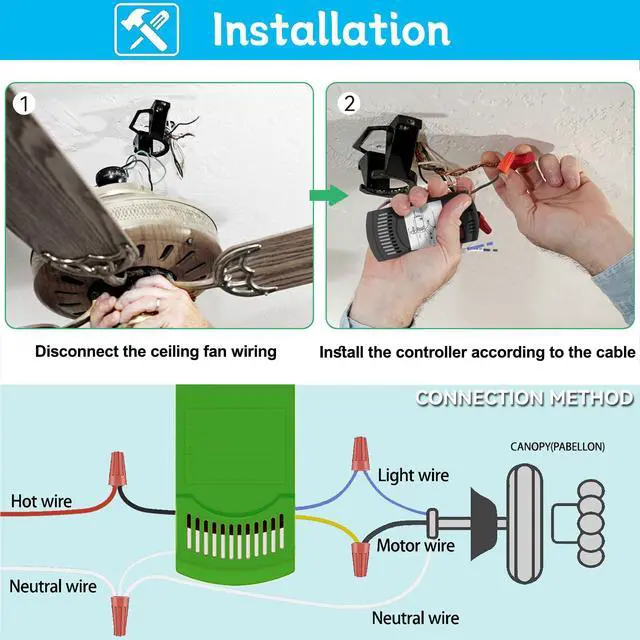 Alt view image 6 of 7 - Ceiling Fan Remote Control Kit with Receiver, Replacement for Hunter 99770 | Compatible with Hunter 99770, 99772, 99392, 99813, 99122, Universal 3-Speeds Remote Control Kit, Fans Control with Dimmer