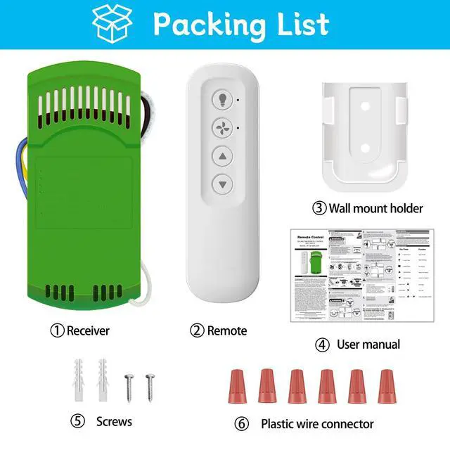 Alt view image 7 of 7 - Ceiling Fan Remote Control Kit with Receiver, Replacement for Hunter 99770 | Compatible with Hunter 99770, 99772, 99392, 99813, 99122, Universal 3-Speeds Remote Control Kit, Fans Control with Dimmer