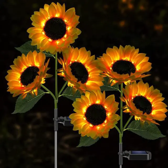 Main image of Solar Sunflower Lights Flowers Outdoor Waterproof for Yard Garden Cemetery | 800mA Real Looking Stake Flower Bed Pathway Patio Porch Fall Decors