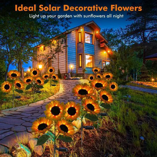 Alt view image 3 of 7 - Solar Sunflower Lights Flowers Outdoor Waterproof for Yard Garden Cemetery | 800mA Real Looking Stake Flower Bed Pathway Patio Porch Fall Decors