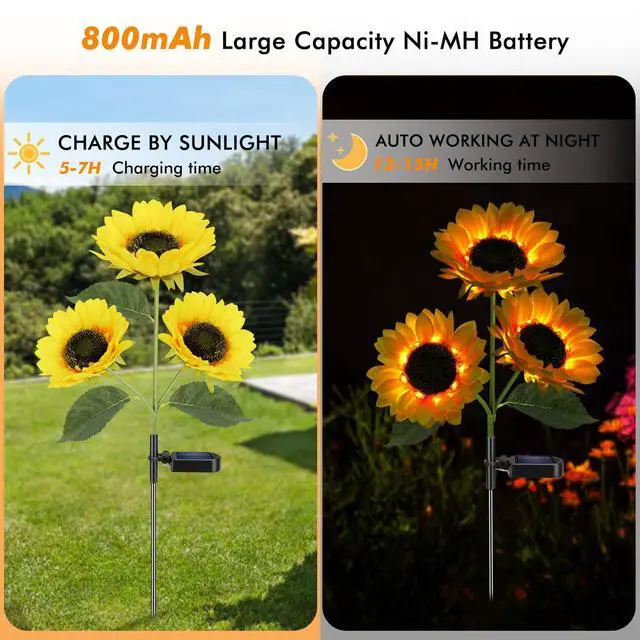 Alt view image 2 of 7 - Solar Sunflower Lights Flowers Outdoor Waterproof for Yard Garden Cemetery | 800mA Real Looking Stake Flower Bed Pathway Patio Porch Fall Decors
