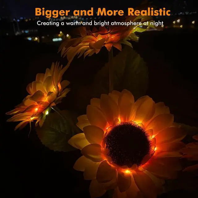 Alt view image 4 of 7 - Solar Sunflower Lights Flowers Outdoor Waterproof for Yard Garden Cemetery | 800mA Real Looking Stake Flower Bed Pathway Patio Porch Fall Decors