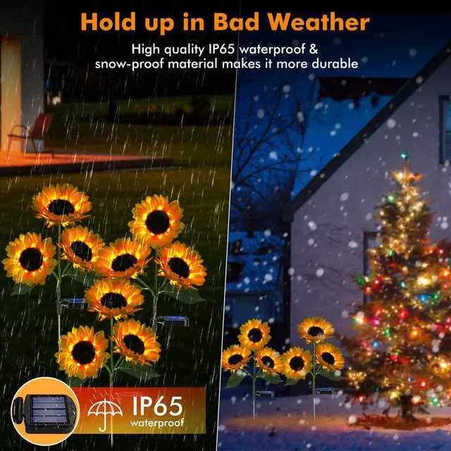 Alt view image 5 of 7 - Solar Sunflower Lights Flowers Outdoor Waterproof for Yard Garden Cemetery | 800mA Real Looking Stake Flower Bed Pathway Patio Porch Fall Decors