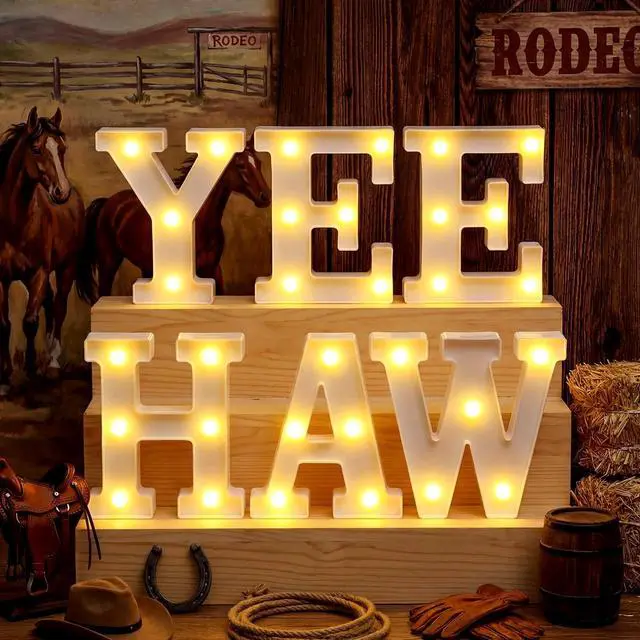 Main image of 6 Pcs Western Party Decorations Yee Haw LED Light up Sign West Neon Birthday Table Decorations for Cowboy Cowgirl Western Themed Birthday Baby Shower Party Decor