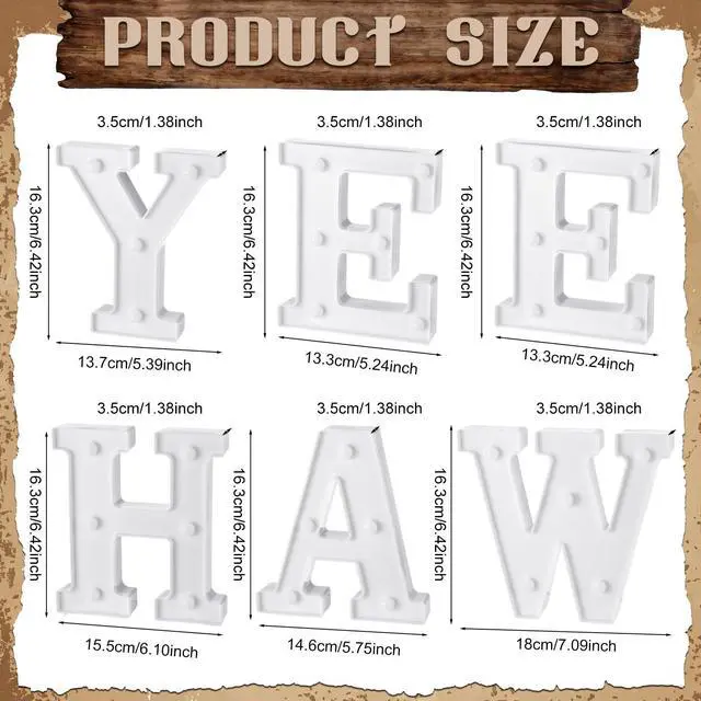Alt view image 3 of 7 - 6 Pcs Western Party Decorations Yee Haw LED Light up Sign West Neon Birthday Table Decorations for Cowboy Cowgirl Western Themed Birthday Baby Shower Party Decor
