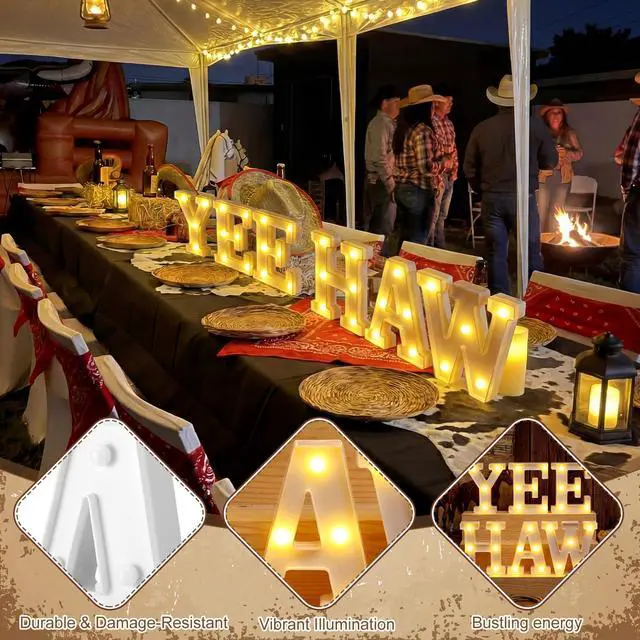 Alt view image 6 of 7 - 6 Pcs Western Party Decorations Yee Haw LED Light up Sign West Neon Birthday Table Decorations for Cowboy Cowgirl Western Themed Birthday Baby Shower Party Decor