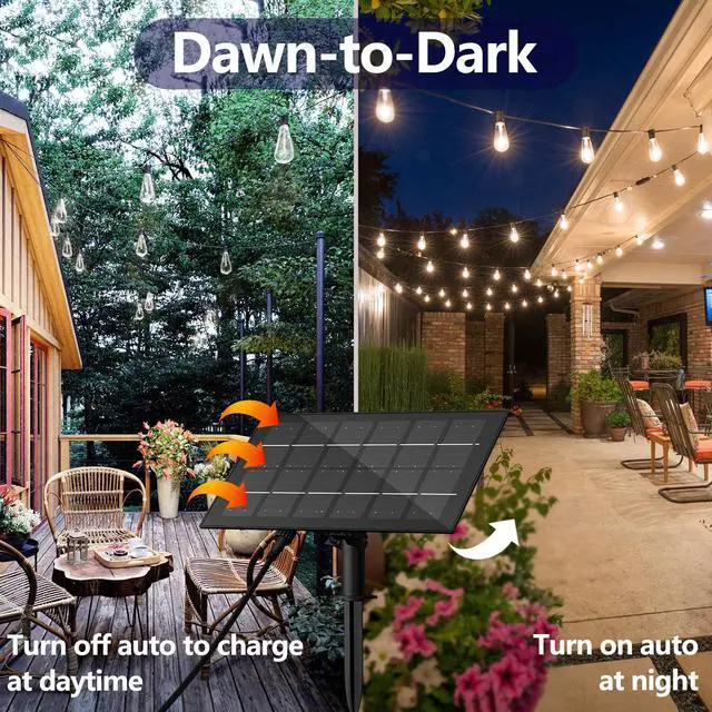 Alt view image 4 of 7 - 60FT Solar String Lights Weatherproof 15 LED for Patio Holiday | Weatherproof with Remote, Solar Powered LED Edison Bulb, 15 Sockets, For Patio Backyard Fence