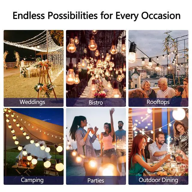 Alt view image 7 of 7 - 60FT Solar String Lights Weatherproof 15 LED for Patio Holiday | Weatherproof with Remote, Solar Powered LED Edison Bulb, 15 Sockets, For Patio Backyard Fence