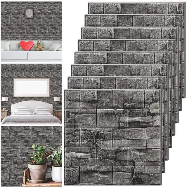 Main image of 30 Pcs 28.8-48.4 Sq ft 3D Wall Panels Peel and Stick Foam Brick Wallpaper Printable Faux Rock Wall Covering Decorative Tiles Self Adhesive Waterproof (Grey Stone)