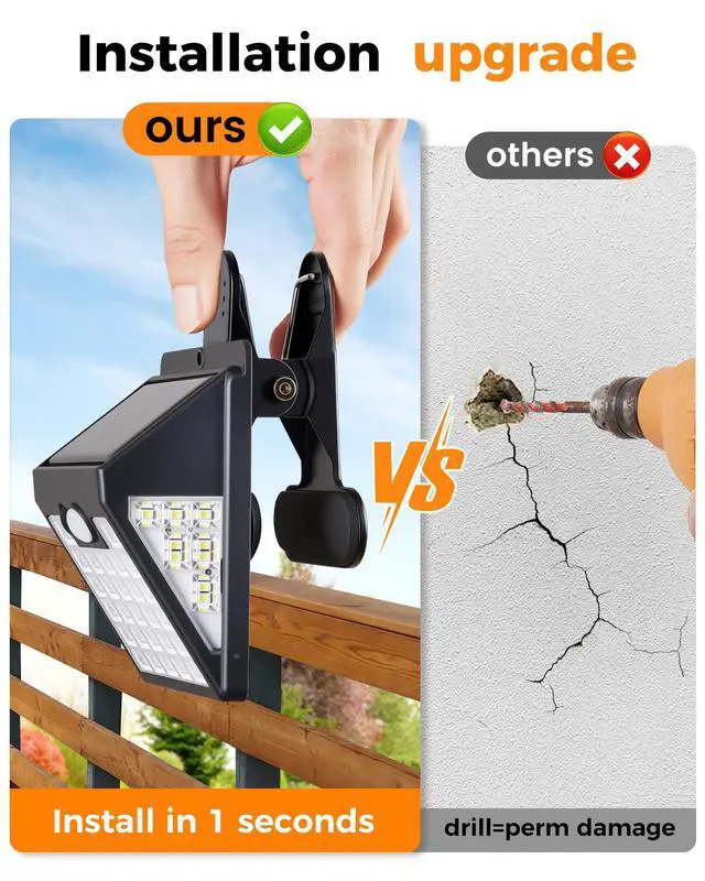 Alt view image 3 of 7 - 2 Pack Clip On Solar Lights Outdoor, 600LM Motion Sensor Solar Fence Lights, No Drill Installation Solar Lights for Fence Deck Railing Gutter, IP65 Waterproof Outdoor Security Lights