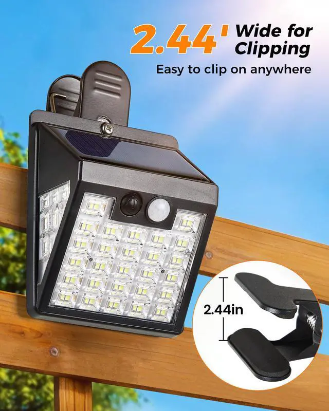 Alt view image 2 of 7 - 2 Pack Clip On Solar Lights Outdoor, 600LM Motion Sensor Solar Fence Lights, No Drill Installation Solar Lights for Fence Deck Railing Gutter, IP65 Waterproof Outdoor Security Lights