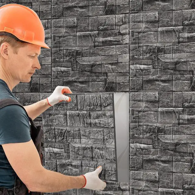 Alt view image 4 of 7 - 30 Pcs 28.8-48.4 Sq ft 3D Wall Panels Peel and Stick Foam Brick Wallpaper Printable Faux Rock Wall Covering Decorative Tiles Self Adhesive Waterproof (Grey Stone)