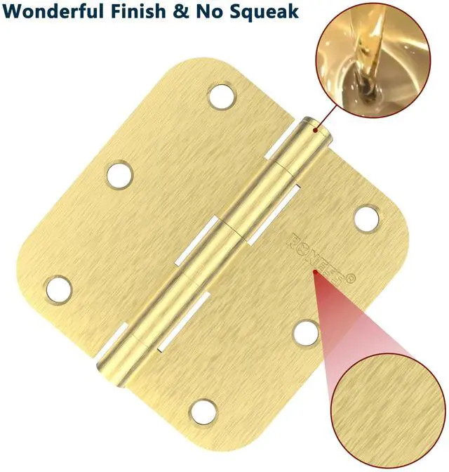Alt view image 3 of 6 - 24 Pack Brushed Gold Door Hinges 3.5 Inch, 5/8" Radius Rounded, Standard Residential for Doors,Sturdy Hinges
