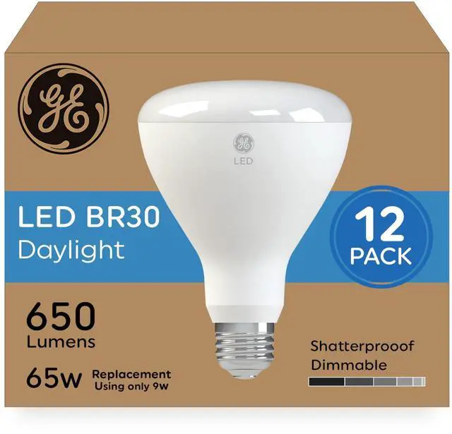 Main image of LED Light Bulbs, 65 Watt, Daylight, BR30 Indoor Floodlights (12 Pack) | 12-pack BR30 LED bulbs, fits recessed & track lighting, 65W replacement, 5000K daylight, dimmable, energy-saving