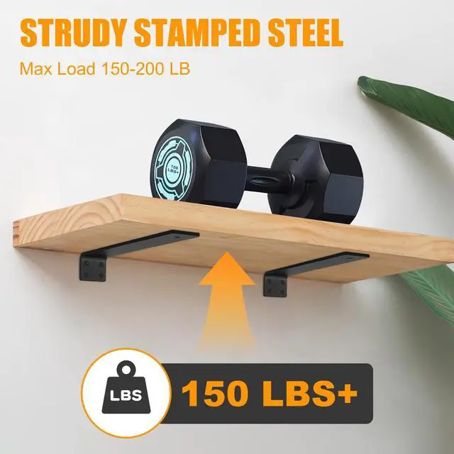 Alt view image 3 of 7 - Floating Shelf Brackets 10 inch, Heavy Duty Wall Shelf Bracket 6 Pack for Shelves Support, Hidden Metal L Brackets with Mounting Hardware (1/5'' Thick)