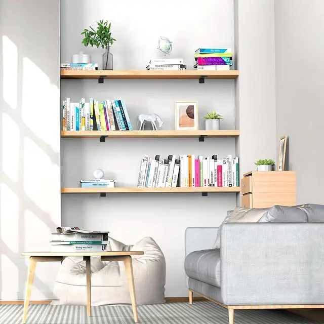 Alt view image 6 of 7 - Floating Shelf Brackets 10 inch, Heavy Duty Wall Shelf Bracket 6 Pack for Shelves Support, Hidden Metal L Brackets with Mounting Hardware (1/5'' Thick)