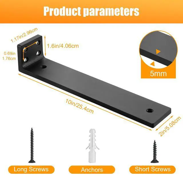 Alt view image 5 of 7 - Floating Shelf Brackets 10 inch, Heavy Duty Wall Shelf Bracket 6 Pack for Shelves Support, Hidden Metal L Brackets with Mounting Hardware (1/5'' Thick)