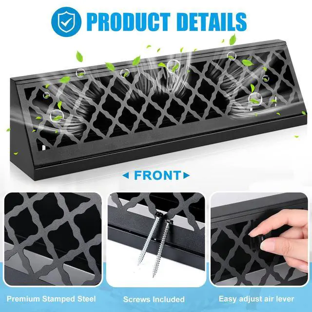 Alt view image 3 of 6 - 2 Pcs 15 Inch Baseboard Register Duct Opening Size Modern Design Vent Covers for Home Floor Wall Baseboard Air Covers Supply Floor Diffuser Including Screws (Black)