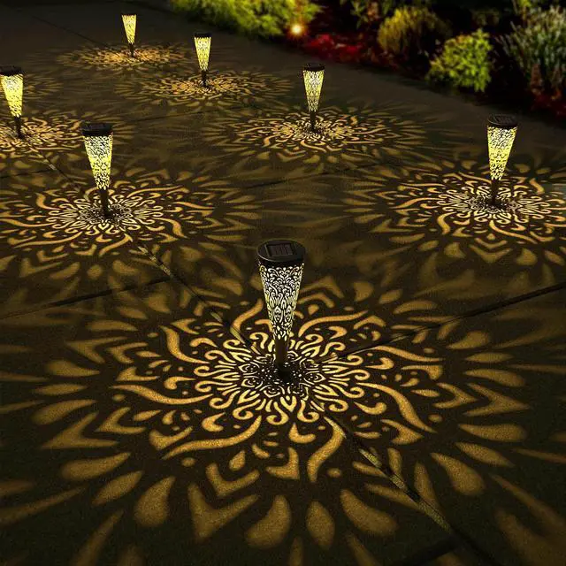 Main image of 6 Pack Solar Lights Outdoor Garden Decorative Mandala Solar Garden Lights with Warm Light Waterproof Solar Pathway Landscape Lights for Path Patio Backyard Walkway Yard Lawn Decor (Black)
