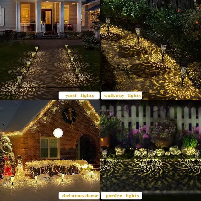 Alt view image 5 of 7 - 6 Pack Solar Lights Outdoor Garden Decorative Mandala Solar Garden Lights with Warm Light Waterproof Solar Pathway Landscape Lights for Path Patio Backyard Walkway Yard Lawn Decor (Black)