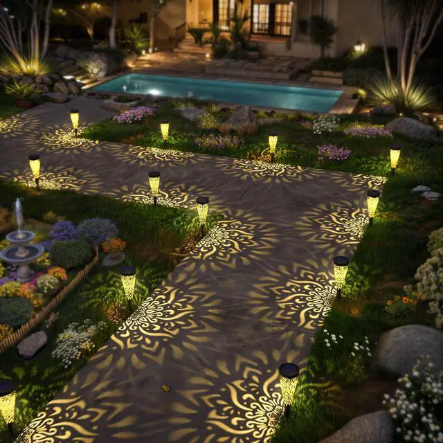 Alt view image 6 of 7 - 6 Pack Solar Lights Outdoor Garden Decorative Mandala Solar Garden Lights with Warm Light Waterproof Solar Pathway Landscape Lights for Path Patio Backyard Walkway Yard Lawn Decor (Black)