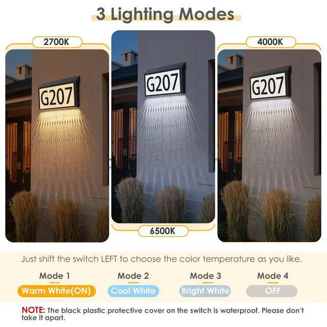 Alt view image 3 of 7 - Solar Powered Address Sign House Number Waterproof 3-Light Modes | LED Illuminated Address Plaque, Wall Mounted & In Ground, Outdoor Address Numbers with Stakes for Outside Yard Home Driveway