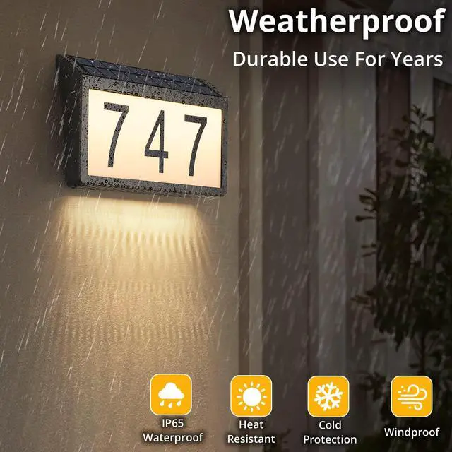 Alt view image 4 of 7 - Solar Powered Address Sign House Number Waterproof 3-Light Modes | LED Illuminated Address Plaque, Wall Mounted & In Ground, Outdoor Address Numbers with Stakes for Outside Yard Home Driveway