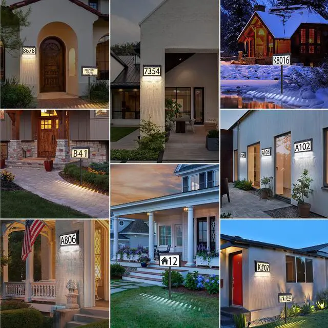 Alt view image 6 of 7 - Solar Powered Address Sign House Number Waterproof 3-Light Modes | LED Illuminated Address Plaque, Wall Mounted & In Ground, Outdoor Address Numbers with Stakes for Outside Yard Home Driveway