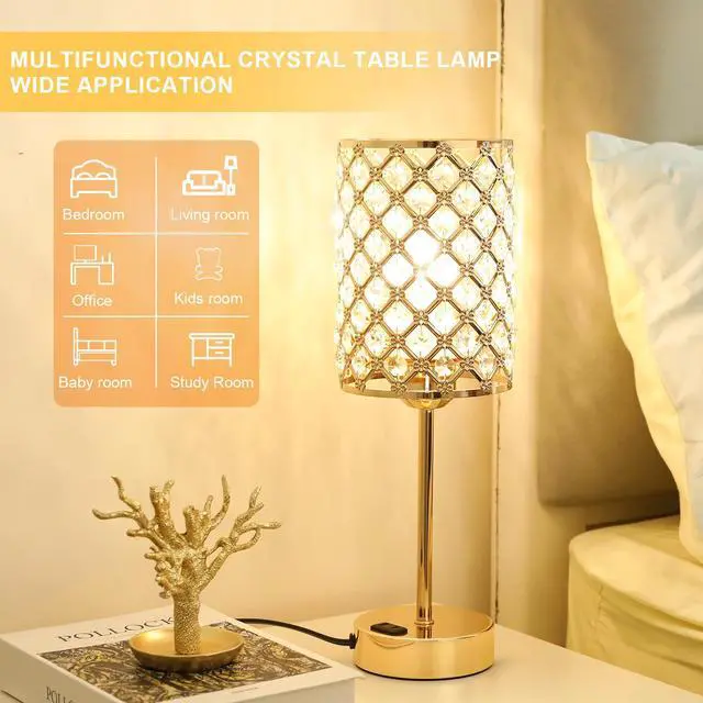 Alt view image 6 of 7 - Gold Lamps for Night Stands, Crystal Table Lamp with Touch Control | 3-Way Dimmable, USB-C+A & AC Outlet, Desk Lamp for Bedside, Nightstand, Living Room, Home Office, Bulbs Included
