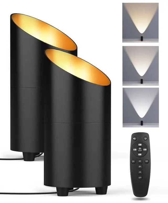 Main image of 2 Pack Uplighting Indoor, LED Floor Can Lights with Remote and Timer, 3 Color Temps Dimmable Spotlight for Corner Sofa Plant Home Accent Lighting, 5.9 FT Plug Cord & Foot Switch, Black