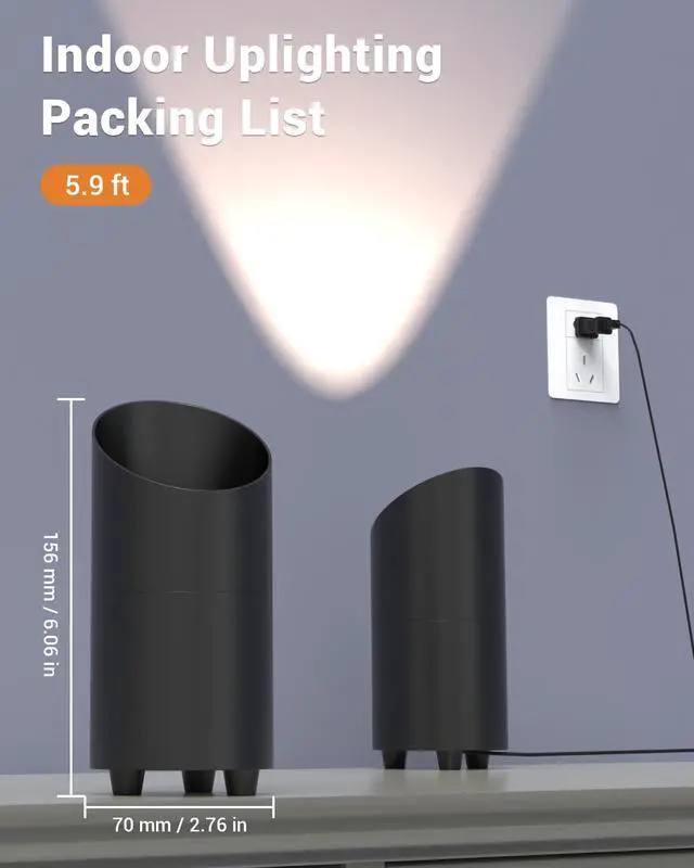 Alt view image 5 of 7 - 2 Pack Uplighting Indoor, LED Floor Can Lights with Remote and Timer, 3 Color Temps Dimmable Spotlight for Corner Sofa Plant Home Accent Lighting, 5.9 FT Plug Cord & Foot Switch, Black