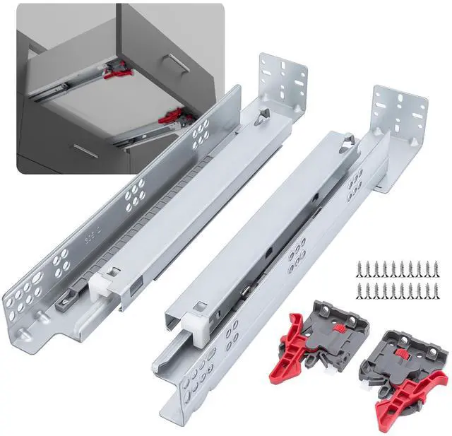 Main image of 1 Pair Hidden Undermount Soft Close Drawer Slides 21 Inch | 1D Tool-Free Height Adjustment Clips;Easy Setup;100lb Load Steel;Bottom Mount Full Extension Tracks;Face Frame Rear Brackets