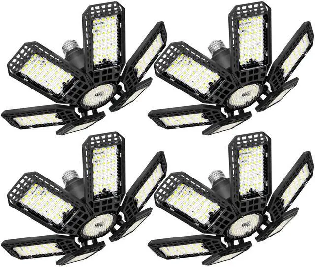 Main image of 4 Pack Garage Lights, 28000LM Super Bright LED Shop Lights with 6+1 Deformable Panels, 6500K Garage Light Ceiling Led, E26 Socket Screw in Bulb for Warehouse, Workshop, Basement, Attic