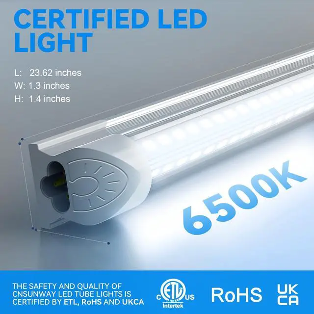 Alt view image 6 of 7 - CNSUNWAY LED Shop Light 2FT, 22W 3300LM 6500K, V-Shape T8 LED Tube Lights | Ceiling and Utility Shop Lights, Linkable Light Fixture for Workshop, Garage, Workbench, Warehouse, ETL Listed (2 Pack)