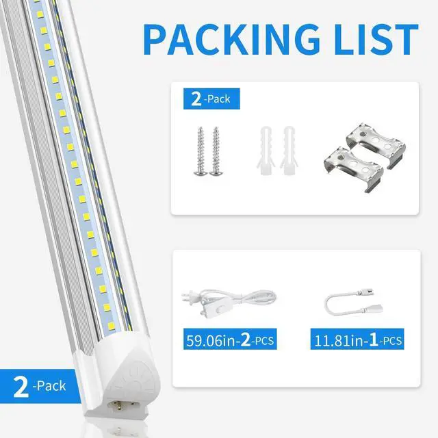 Alt view image 7 of 7 - CNSUNWAY LED Shop Light 2FT, 22W 3300LM 6500K, V-Shape T8 LED Tube Lights | Ceiling and Utility Shop Lights, Linkable Light Fixture for Workshop, Garage, Workbench, Warehouse, ETL Listed (2 Pack)