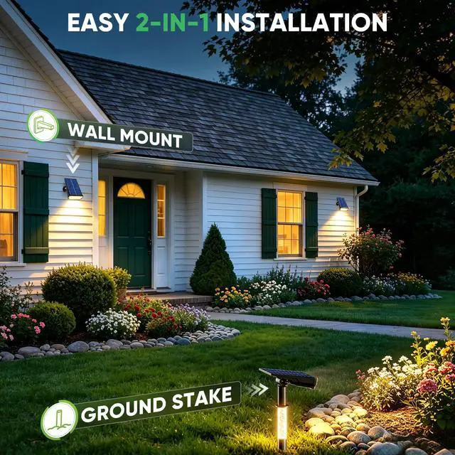 Alt view image 5 of 7 - Solar Lights Outdoor Waterproof IP65, 76 LED Solar Landscape Lights, 2-in-1 Spotlight & Ambient Glow, Solar Powered Spotlights for Palm Tree, Pathway, Yard, Flag Pole, Warm White-4 Pack