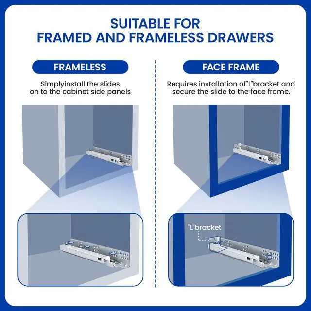 Alt view image 7 of 7 - 1 Pair Hidden Undermount Soft Close Drawer Slides 21 Inch | 1D Tool-Free Height Adjustment Clips;Easy Setup;100lb Load Steel;Bottom Mount Full Extension Tracks;Face Frame Rear Brackets