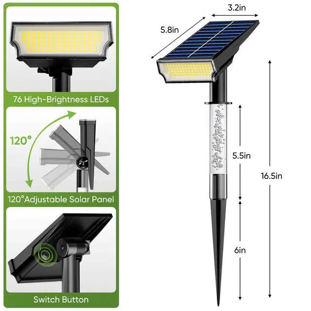 Alt view image 7 of 7 - Solar Lights Outdoor Waterproof IP65, 76 LED Solar Landscape Lights, 2-in-1 Spotlight & Ambient Glow, Solar Powered Spotlights for Palm Tree, Pathway, Yard, Flag Pole, Warm White-4 Pack