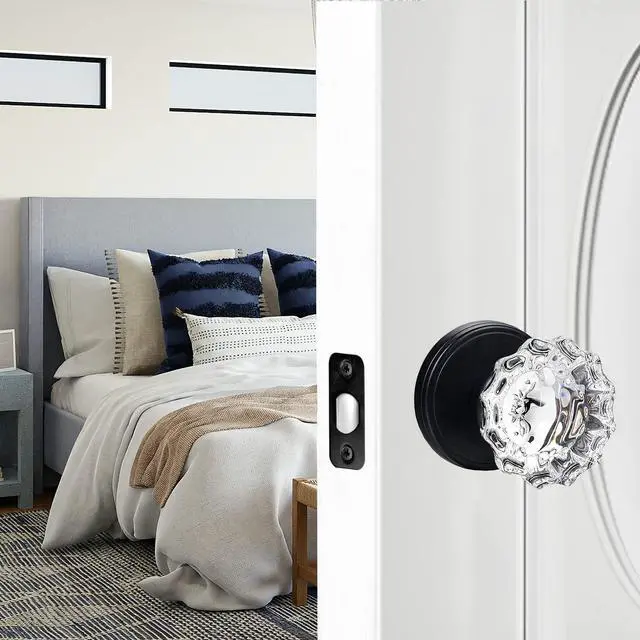 Alt view image 2 of 7 - Glass Door Knobs Interior Vintage Privacy Door Knob with Lock | for Bedroom Bathroom Matte Black