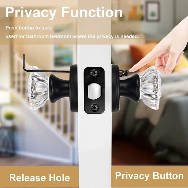 Alt view image 3 of 7 - Glass Door Knobs Interior Vintage Privacy Door Knob with Lock | for Bedroom Bathroom Matte Black