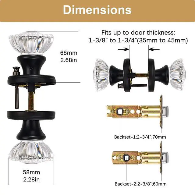 Alt view image 5 of 7 - Glass Door Knobs Interior Vintage Privacy Door Knob with Lock | for Bedroom Bathroom Matte Black