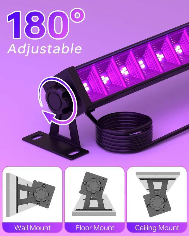 Alt view image 7 of 7 - 4 Pack LED 42W Black Lights, Blacklight Bars for Glow Party, Halloween | with Plug+Switch+6ft Cord, Light Up 24x24ftx4, for Fuorescent Tapestry Poster, Body Paint, Bedroom, Classroom, Stage