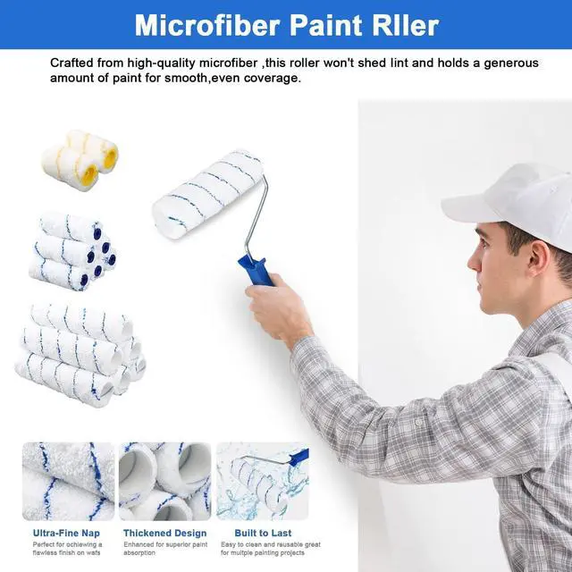 Alt view image 3 of 6 - 30PCS Paint Roller Kit with Extension Pole-2 to 4 FT,Wall Painting Supplies with Paint Edger Roller Brush 12",House Painting Set with Rainsuit & Drop Cloth for Home|Office|Shop Professional Painting